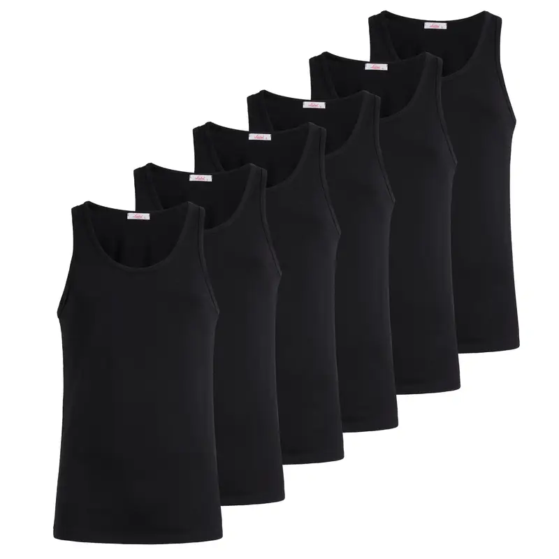 Canotta spalla larga uomo - nero, multipack da 6, cotone elasticizzato - 3 / NERO 0007