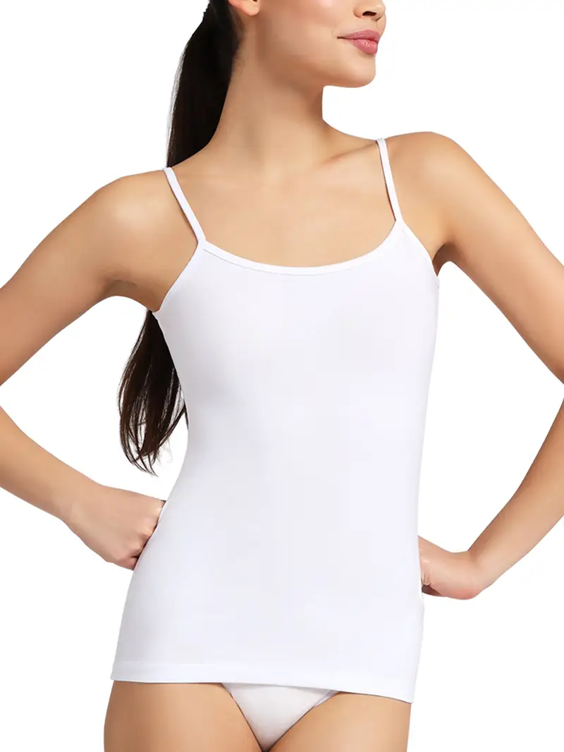 Canotta spallina sottile donna, cotone elasticizzato - BIANCO 2809 / 2-XS