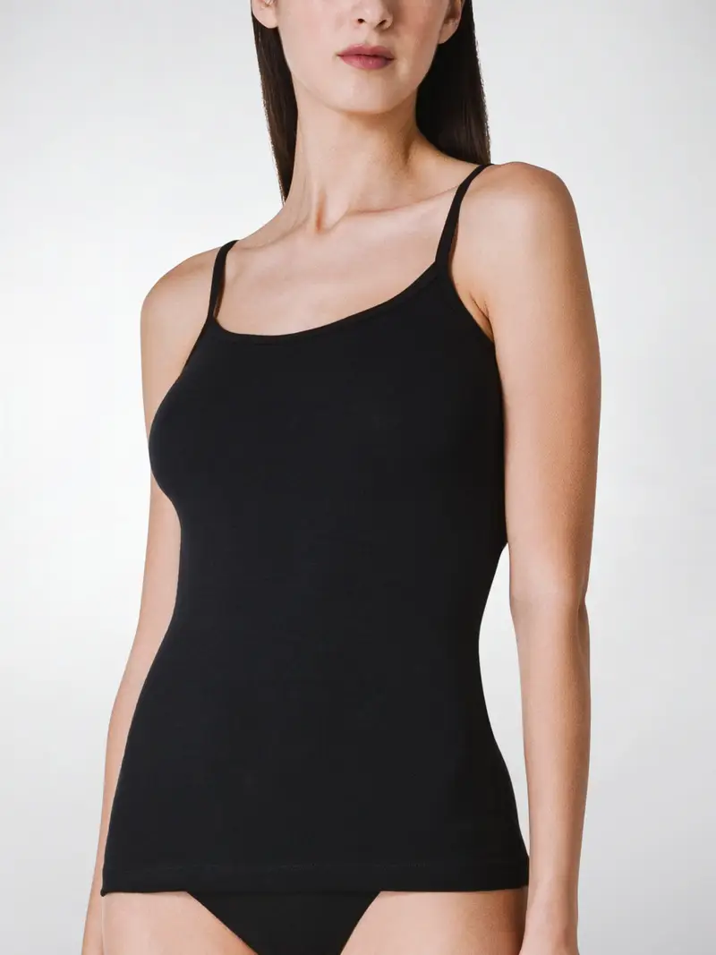 Canotta spallina sottile donna, cotone elasticizzato - NERO 2805 / 2-XS