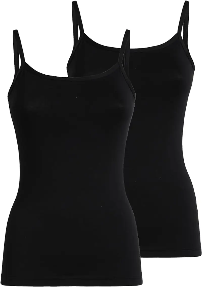 Canotta spallina sottile donna - nero, multipack da 2, cotone elasticizzato - 2 / NERO 0007