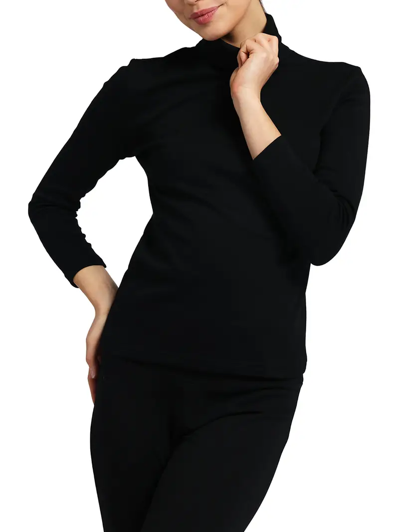 Dolcevita manica lunga donna, caldo cotone - NERO 2712 / 2-XS