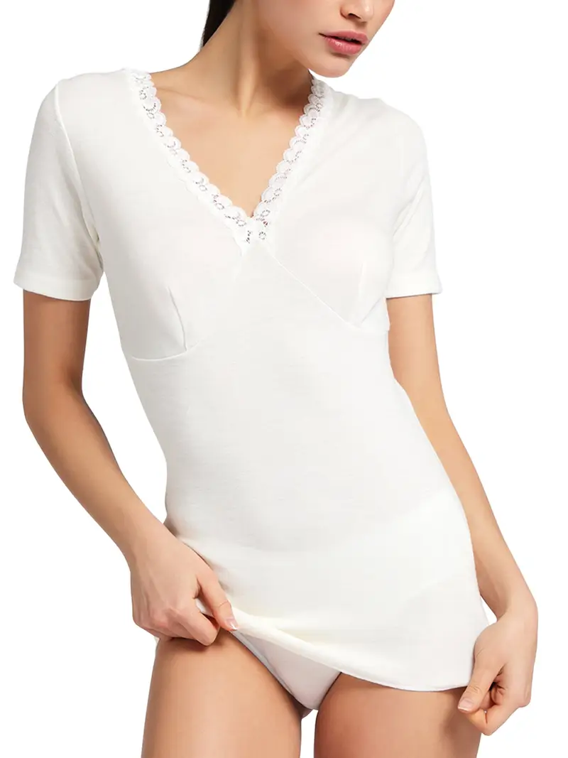 Maglietta formaseno spalla larga donna, lana - cotone - 3-S / BIANCO 0201