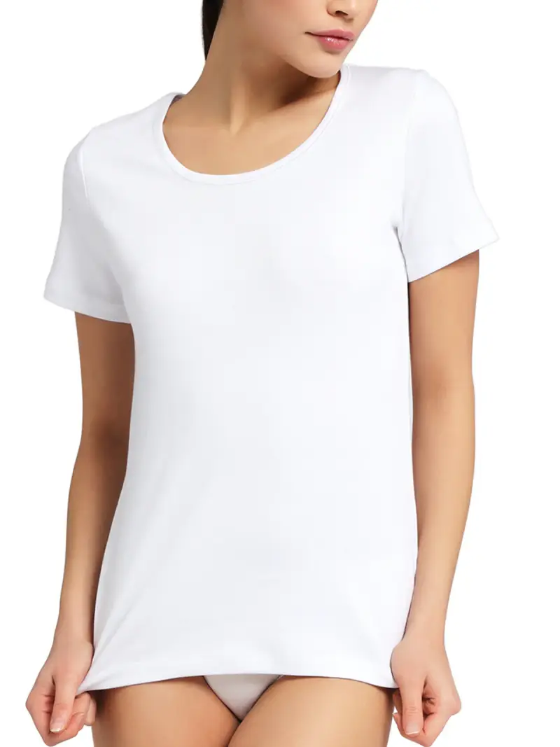 Maglietta girocollo bordo raso manica corta donna, THERMO COTTON - 3/S / BIANCO 0001