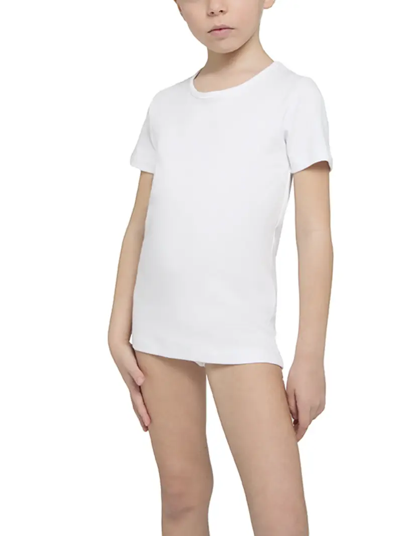 T-Shirt girocollo bordo raso manica corta bimba, THERMO COTTON - 3/S / BIANCO 0001