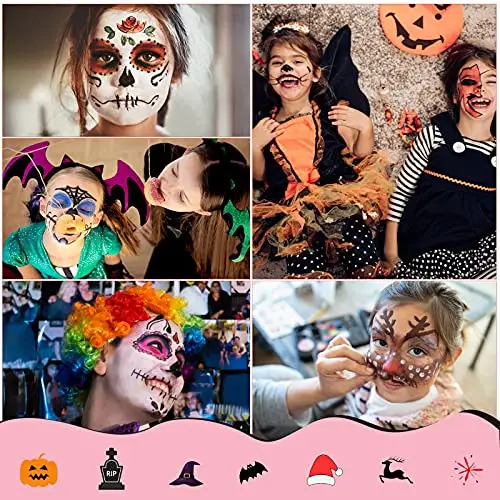 Lictin Pittura per Viso 26 Colori-Face Paint, 10 Pennelli Professionali, 30 grafica per festa di Halloween, compleanno miniatura 2