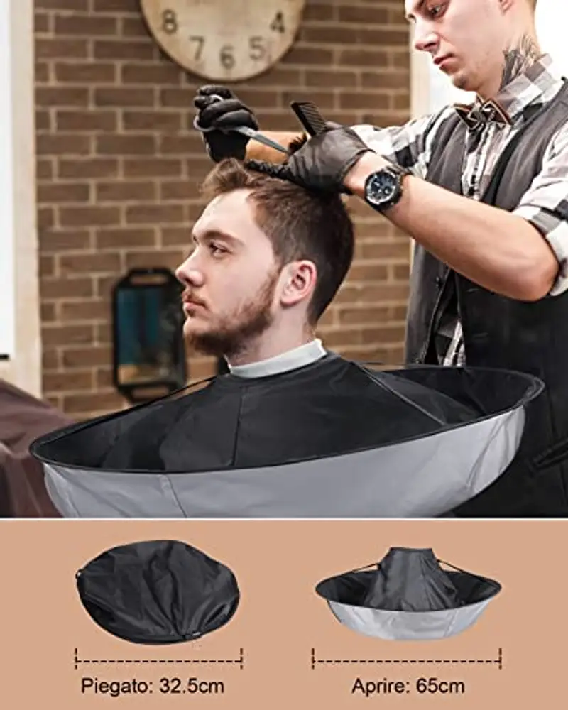 Lictin Taglio Di Capelli Parrucchiere Mantello Da Barba - Mantella per Tagliare i Capelli per Barbiere Di Famiglia con un pettine a punta, 65 cm diametro di (Nero) miniatura 2