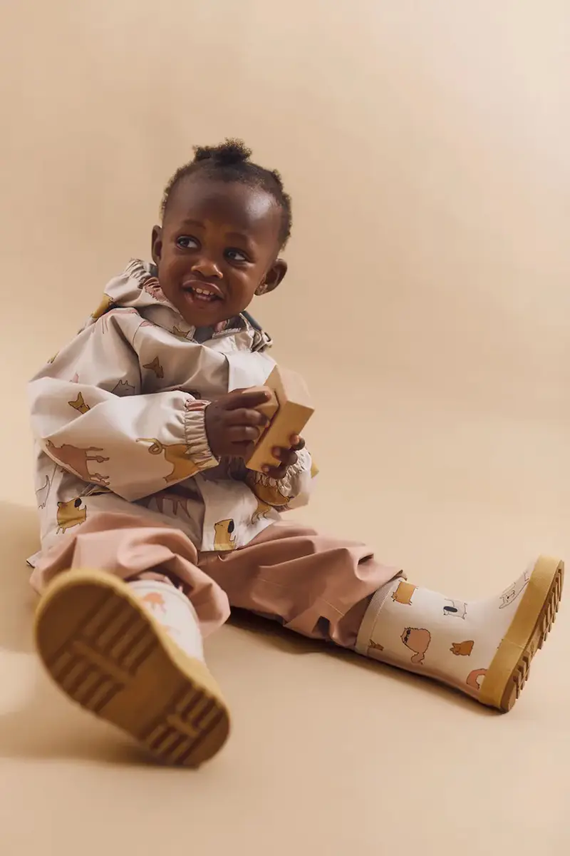 giacca e pantaloni per neonati Manu Rainwear Set colore beige LW19910