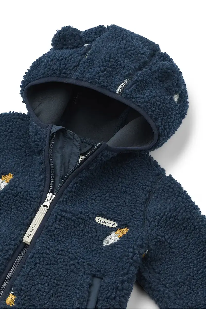 giacca neonato/a Mara Pile Jacket With Ears colore blu navy LW18633 miniatura 3