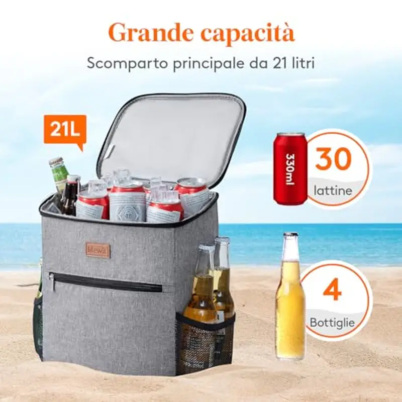 Lifewit Borsa Termica da 21L (30 Lattine) con Fodera Rigida, Borse Frigo Pranzo per Picnic, Zaino Termico con Lati Morbidi per Campeggio/BBQ/Attività Outdoor (Grigio) miniatura 3