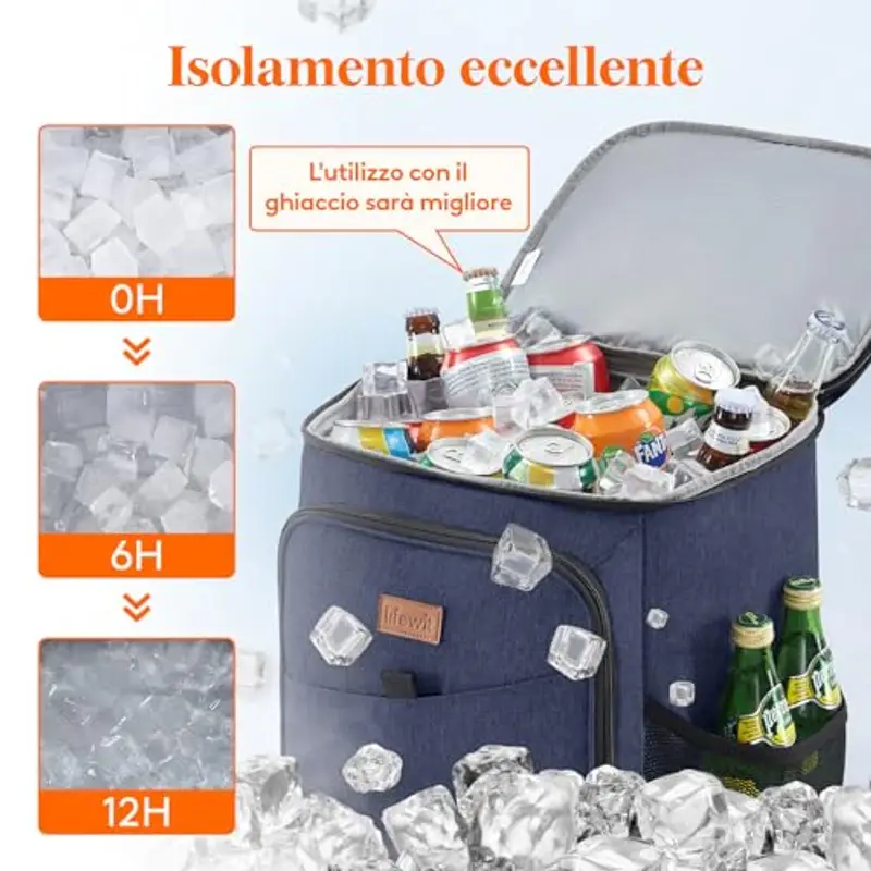 Lifewit Zaino Frigo Termico 26L (34 Lattine), Grande Borsa Frigo Zaino Portatile, Cestini e Panieri da Picnic, Zaini Termica porta Pranzo per Mare, Spiaggia, Viaggio, Campeggio, Blu Scuro miniatura 2