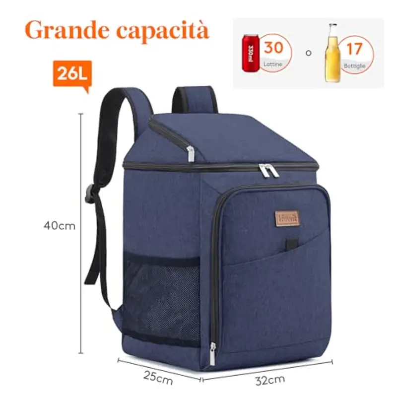 Lifewit Zaino Frigo Termico 26L (34 Lattine), Grande Borsa Frigo Zaino Portatile, Cestini e Panieri da Picnic, Zaini Termica porta Pranzo per Mare, Spiaggia, Viaggio, Campeggio, Blu Scuro miniatura 3