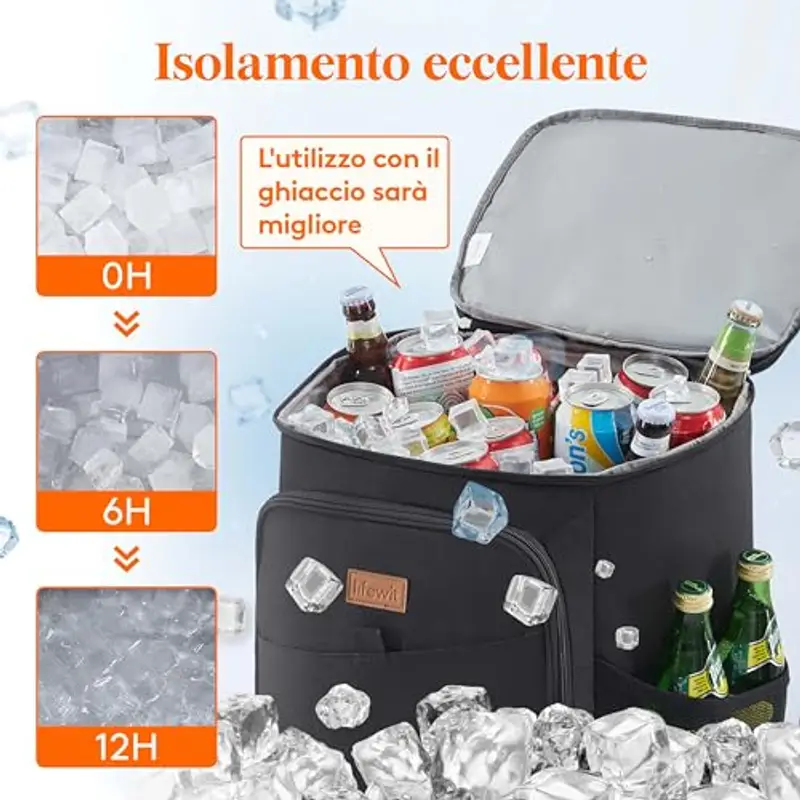 Lifewit Zaino Frigo Termico 26L (34 Lattine), Grande Borsa Frigo Zaino Portatile, Cestini e Panieri da Picnic, Zaini Termica porta Pranzo per Mare, Spiaggia, Viaggio, Campeggio, Nero miniatura 2