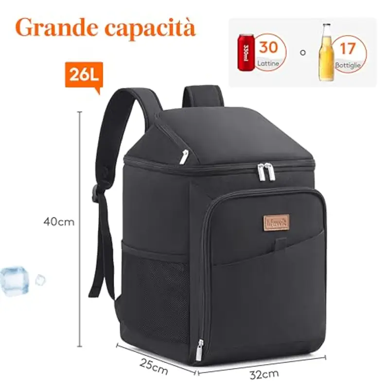Lifewit Zaino Frigo Termico 26L (34 Lattine), Grande Borsa Frigo Zaino Portatile, Cestini e Panieri da Picnic, Zaini Termica porta Pranzo per Mare, Spiaggia, Viaggio, Campeggio, Nero miniatura 3