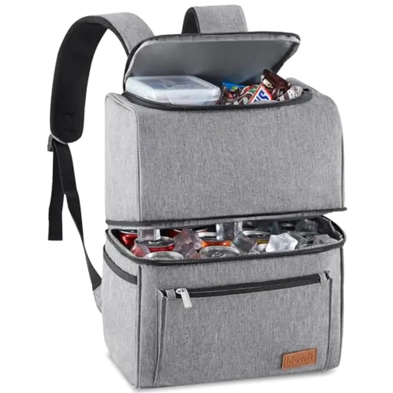 Lifewit Zaino Termico 21L (30 Lattine), Borsa Frigo Zaino Grande, Zaino porta Pranzo Doppio Strato a Tenuta Stagna, Zaini da Picnic Portatile per Ufficio/Spiaggia/Barbecue/Campeggio/Viaggi, Grigio