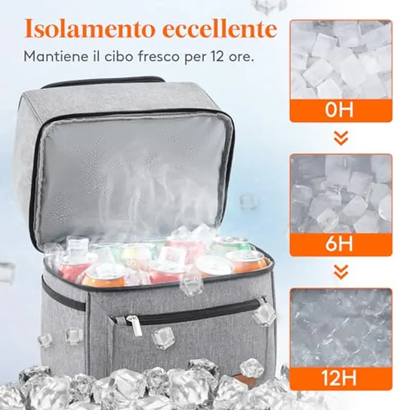 Lifewit Zaino Termico 21L (30 Lattine), Borsa Frigo Zaino Grande, Zaino porta Pranzo Doppio Strato a Tenuta Stagna, Zaini da Picnic Portatile per Ufficio/Spiaggia/Barbecue/Campeggio/Viaggi, Grigio miniatura 2