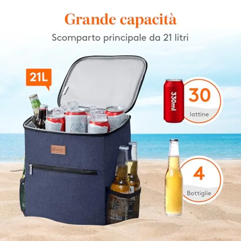 Lifewit Zaino Termico 24L (30 Lattine), Borsa Frigo Portatile con Scomparto, Grande Borse Termica Porta Pranzo per Uomo e Donna, Cooler Bag per Mare, Spiaggia, Viaggio, Blu Scuro miniatura 2