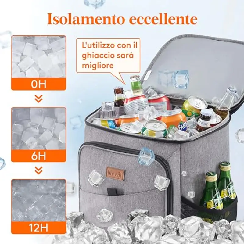 Lifewit Zaino Termico 26L (34 Lattine), Borsa Frigo Zaino Grande, Zaino porta Pranzo Ufficio per Uomini Donne, Zaini da Picnic Portatile per Spiaggia/Barbecue/Campeggio/Viaggi, Grigio miniatura 2