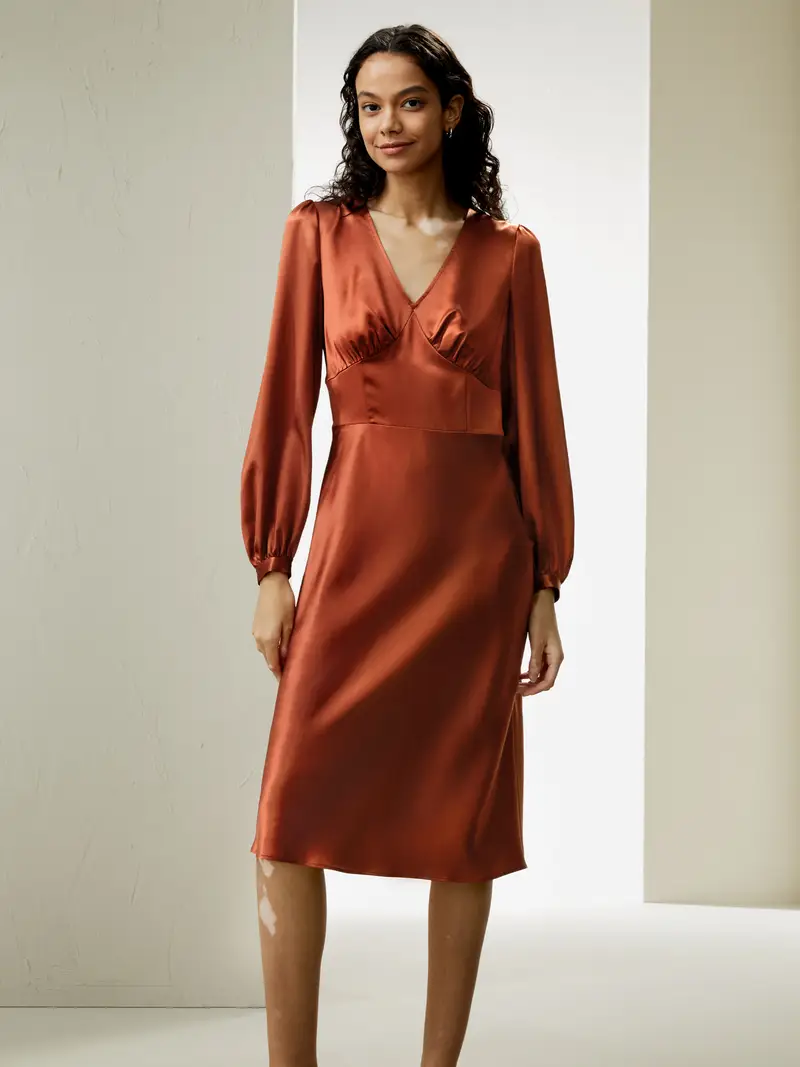 Abiti Da Sposa In Seta Polsini A Sbuffo Seta Charmeuse Adatto A Molteplici Occasioni Ipoallergenico Marrone