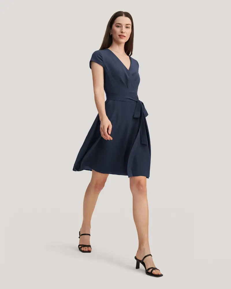 Abiti In Seta Vestito Abbigliamento Donna Di Seta 100% Seta Pura E Naturale Italia Blu-Marino
