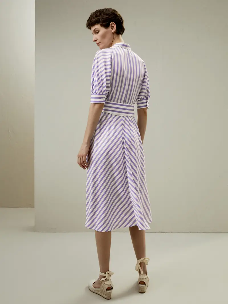 Abito Seta Abito Camicia A Maniche Corte Con Bottoni Twill Di Seta Traspirante Superleggero Strisce