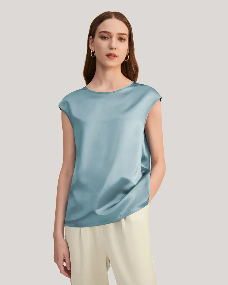 Basic Camicia Di Seta Con Cappucio Blue-Haze Blu