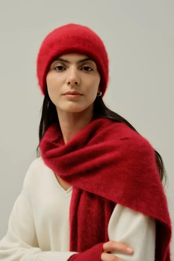 Berretto Donna in Cashmere Spazzolato Morbido Cappello Invernale Cremisi