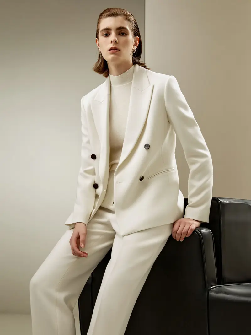 Blazer Classico Bottoni Di Corno Con Logointerno 100% Seta Interno 100% Seta Non È Necessario Stirarlo Bianco Naturale