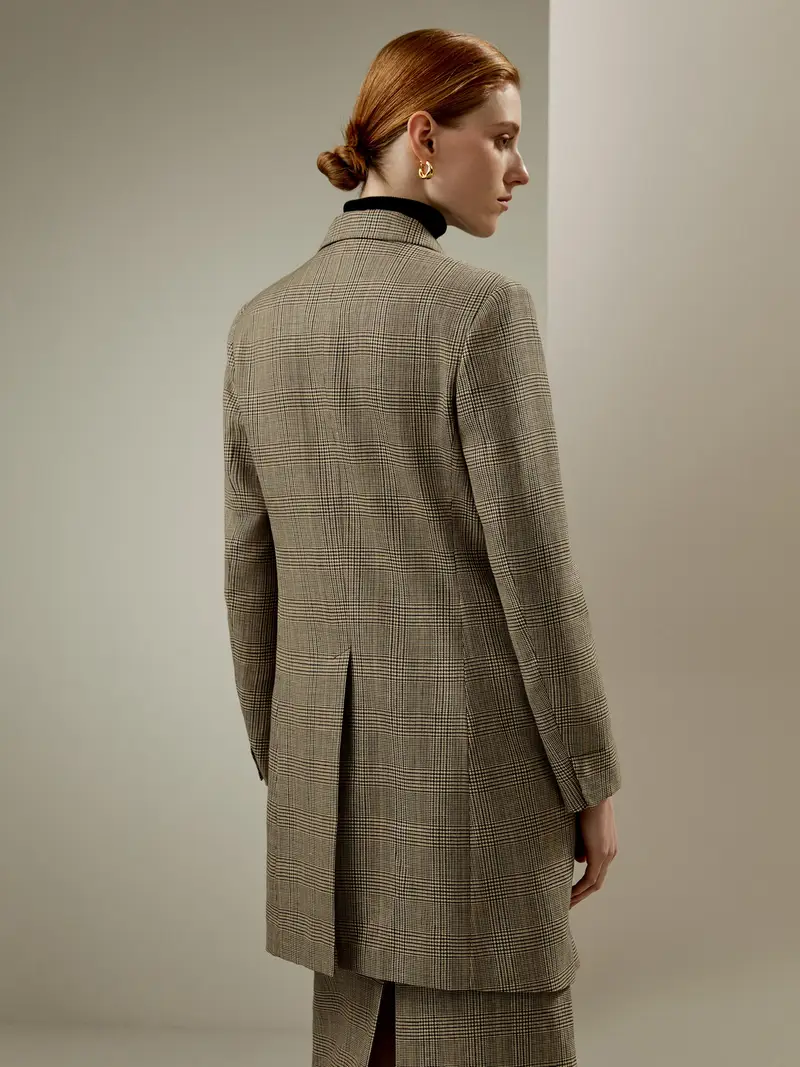 Blazer Elegante In Seta Colletto A Reverscontrollo Glenmisto Seta-Lana Misto Seta-Lana Resistente Alle Rughe Consegna Veloce Lino