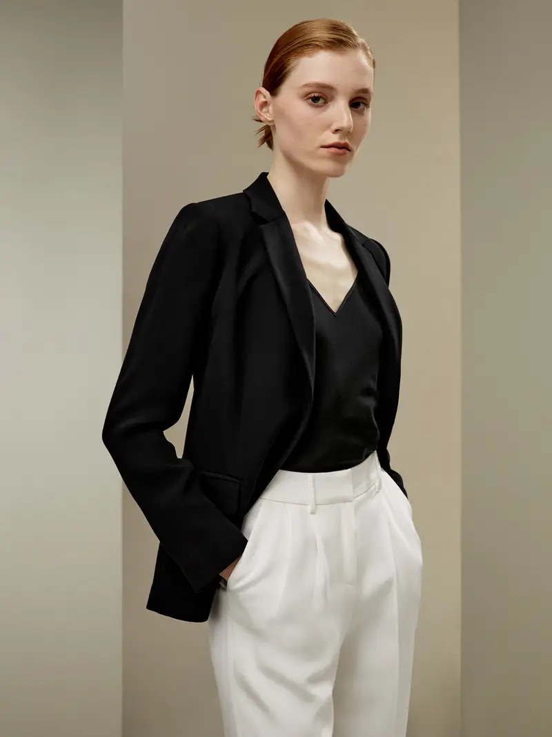 Blazer In Seta Maniche Lungheorlo Ampioseta Naturale Al 100% Seta Naturale Al 100% Drappeggia Bene Nero