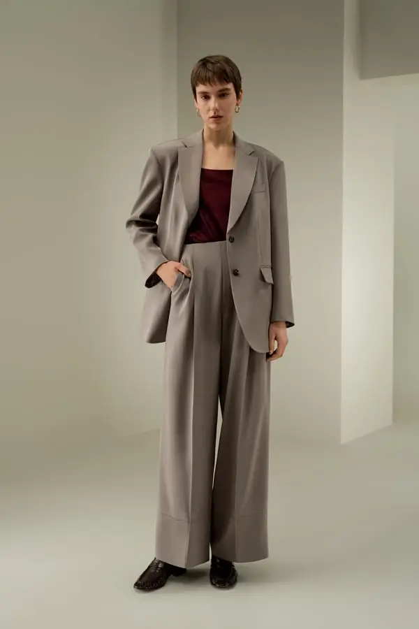 Blazer Oversize in Seta Crepe Elasticizzata Argilla