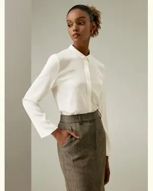 Blusa In Seta Vestibilità Di Basedoppio Joe Di Seta Doppio Joe Di Seta Antipiega Ed Elastico. Traspirante, Ipoallergenico Bianco Naturale