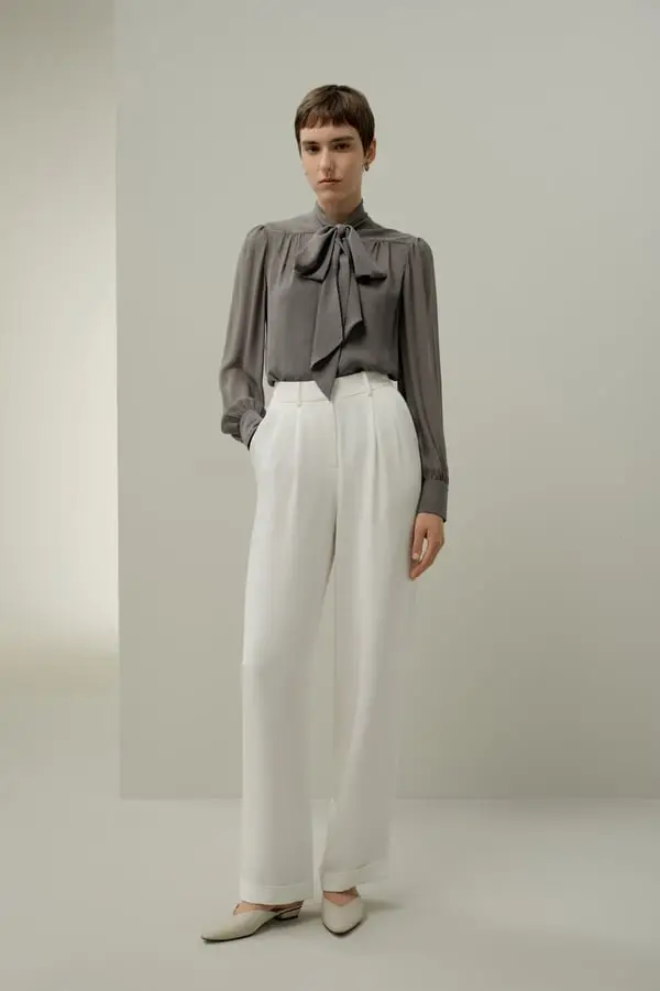 Blusa Jasmine Seta Elegante con Papillon Grigio Scuro