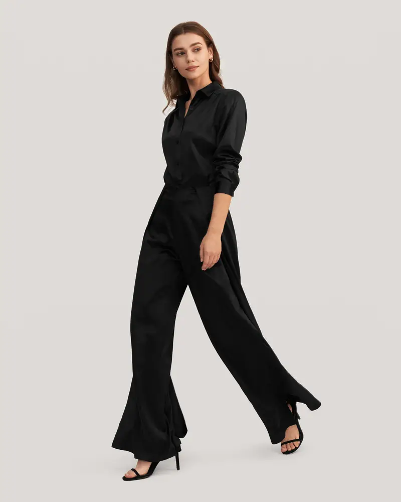 Blusa Seta Donna Nero Vestibilità Regolare, Senza Rughe Seta Di Gelso Perfettamente Adatto Per Clienti Con Le Pelli Sensibili