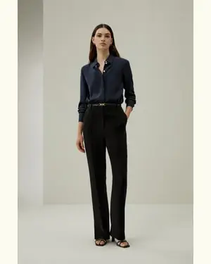 Bluse Eleganti In Seta Adatto Per Ufficio93% Crêpe De Chine Di Seta 93% Crêpe De Chine Di Seta Anti-Piega Blu Notte