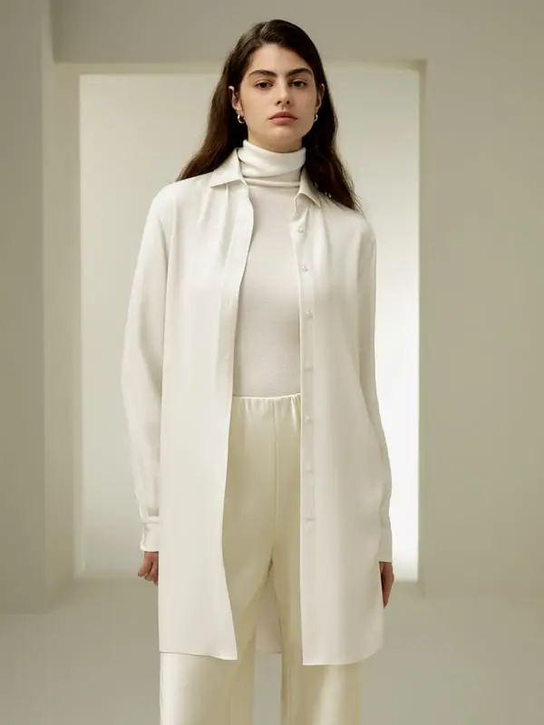 Bluse Eleganti In Seta Una Raffinatezza Senza Sforzoseta Di Gelso Di Alta Qualità Seta Di Gelso Di Alta Qualità Bianco Fumo