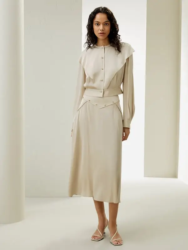 Camicetta da Donna in Seta Double Joe Elegante Vintage con Doppio Carré Crema XXXS