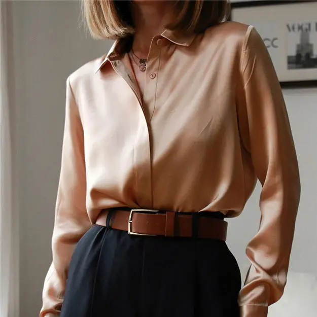 Camicetta Di Seta Classica Light Camel Cammello chiaro