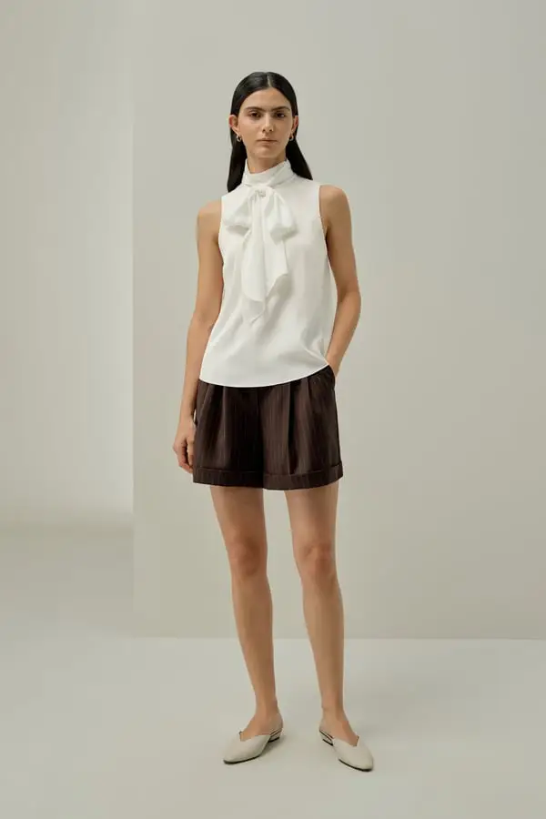 Camicetta Di Seta Senza Maniche Femmina Vestibilità Rilassata Seta Di Gelso Traspirante Superleggero Bianco Fumo