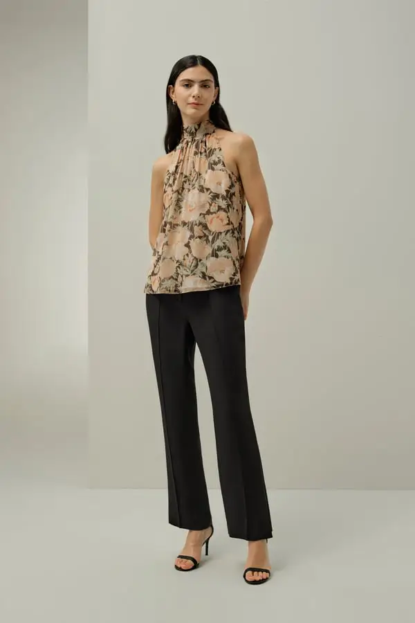 Camicetta Seta Poppy Parade Doppio Strato Senza Maniche Sfilata di Papaveri