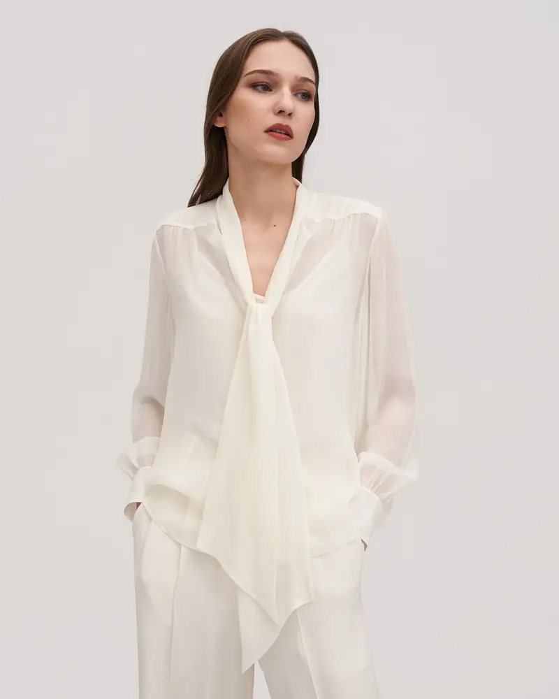 Camicette Di Seta Blusa Jasmine In Seta Con Papillon Lilysilk Di Alta Qualità Bianco Naturale