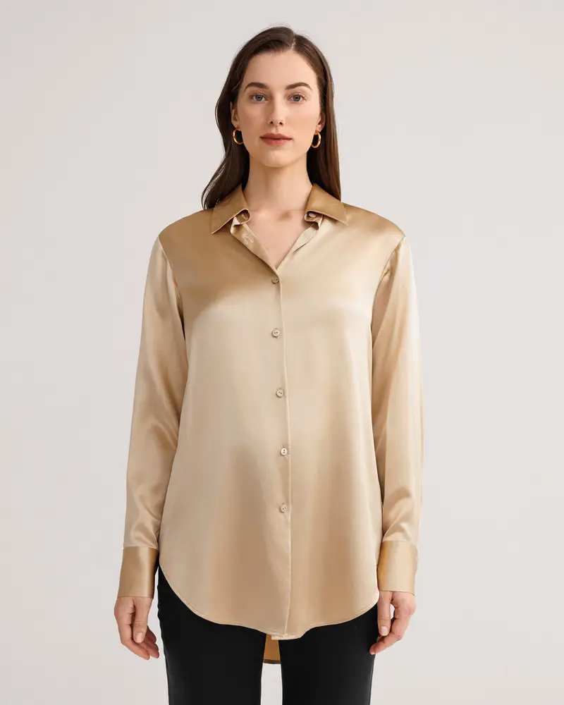 Camicette Seta Donna Cammello Bella Lucentezza, Bottoni A Conchiglia 100% Seta Naturale Buona Qualità, Lavabile In Lavatrice