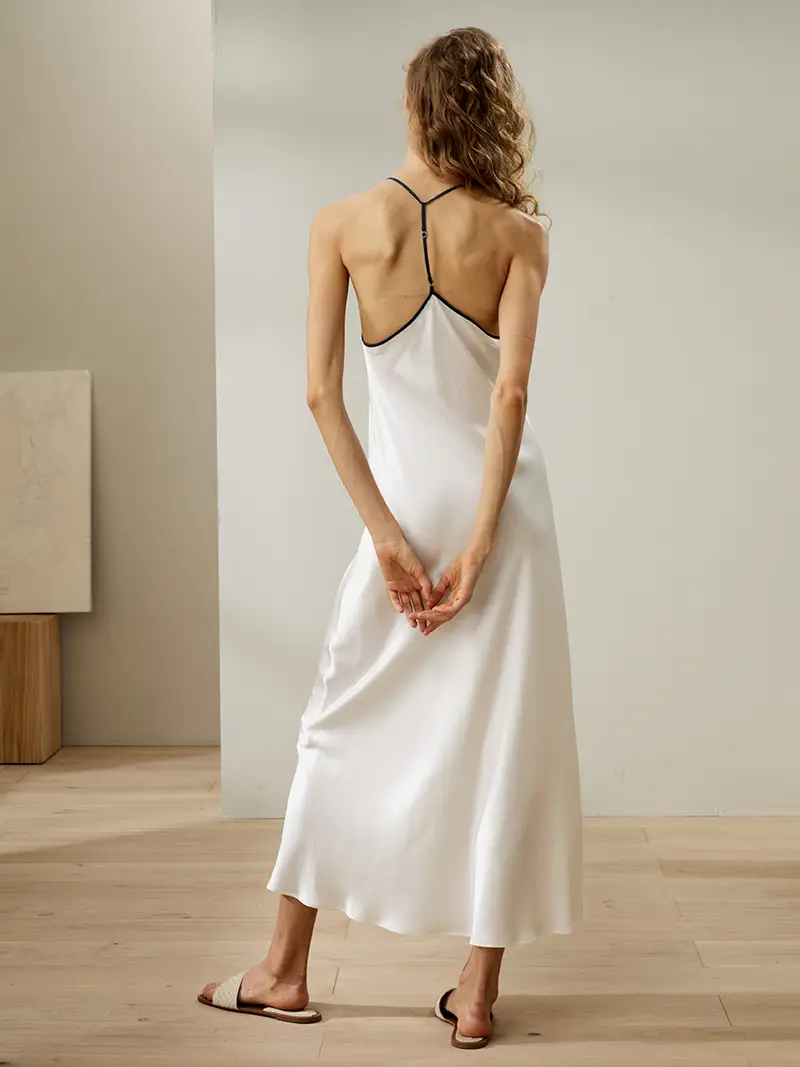 Camicia Da Notte Di Seta Bianco 100 Pura Seta Trattiene L'Umidità Semplicità Facile Da Lavare Trattiene L'Umidità