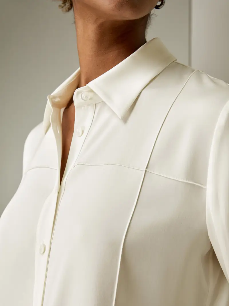 Camicia Di Seta Bianco Fumo Design 3D Per Le Infilate 100% Seta Pura Perfettamente Adatto Per Clienti Con Le Pelli Sensibili