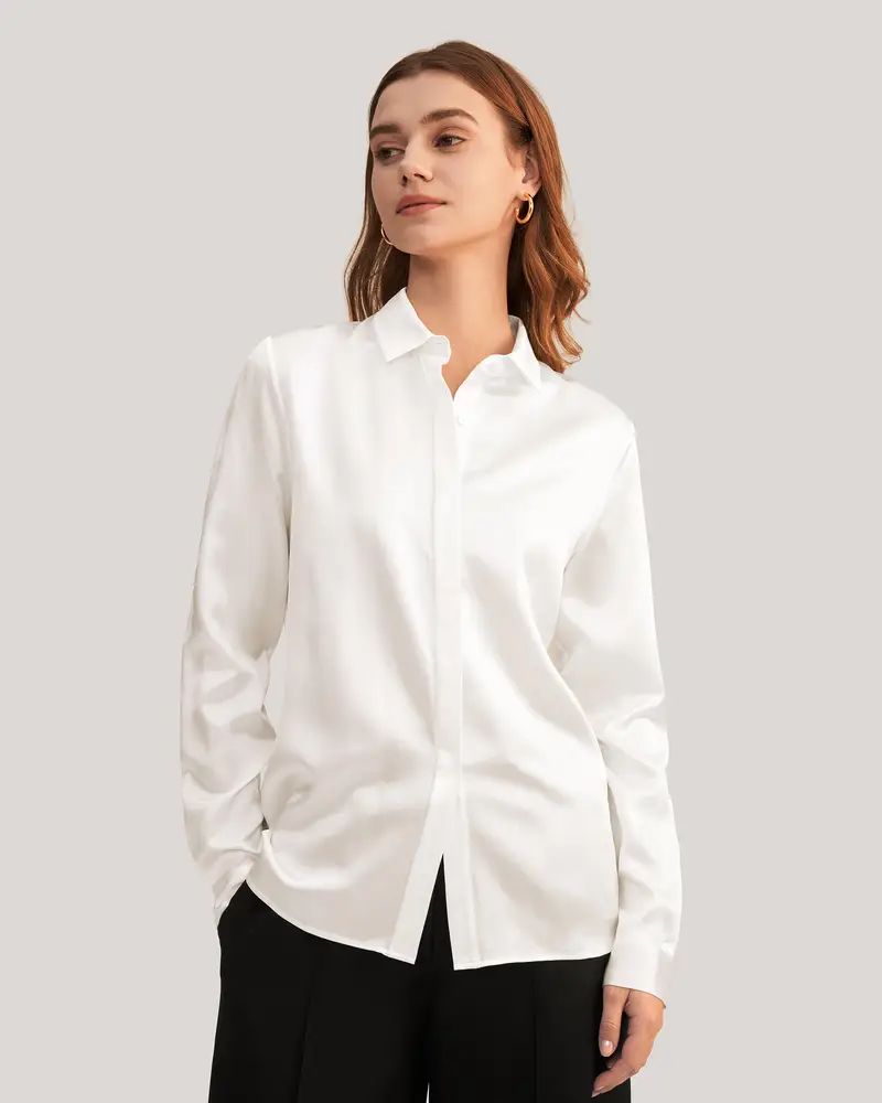 Camicia Di Seta Camicia Elegante Abbigliamento Donna Di Seta Italia Bianco Naturale
