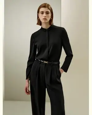 Camicia Di Seta Colletto Classicodesign Minimalistadoppio Joe Di Seta Doppio Joe Di Seta Di Facile Manutenzione Facile Da Abbinare Nero