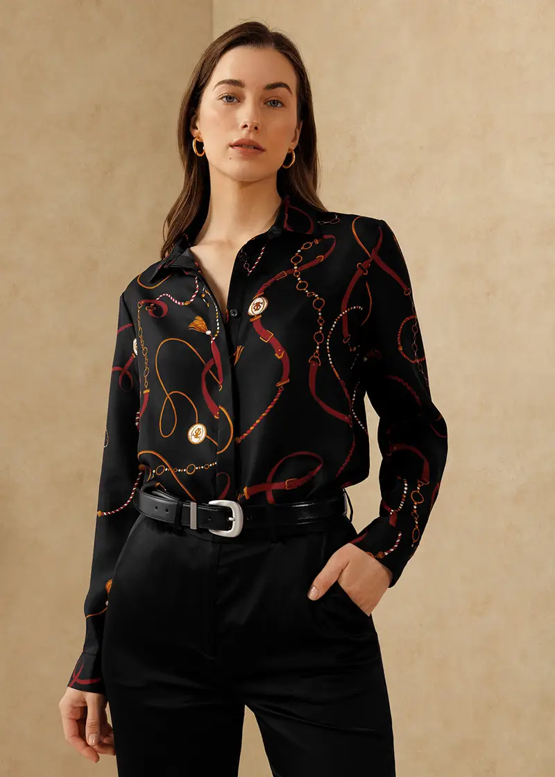 Camicia Di Seta Donna Louisville Stampa Design Resistente, Stile Basic 100% Seta Perfettamente Adatto Per Clienti Con Le Pelli Sensibili