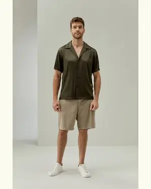 Camicia Di Seta Uomo 100% Seta Di Gelso Ecologico E Non Tossico Più Ecologica Oliva Scuro
