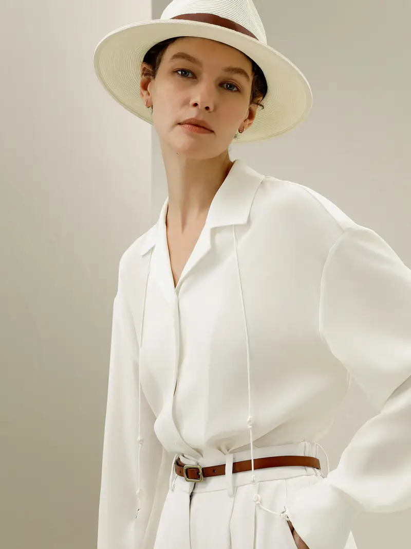 Camicia Di Seta Vestibilità Rilassata Pura Seta Di Gelso Leggero E Traspirante Bianco