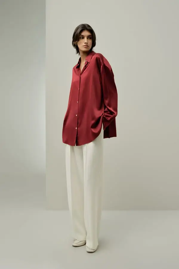 Camicia Donna Oversize in Seta Lavabile Elegante Scarlatto