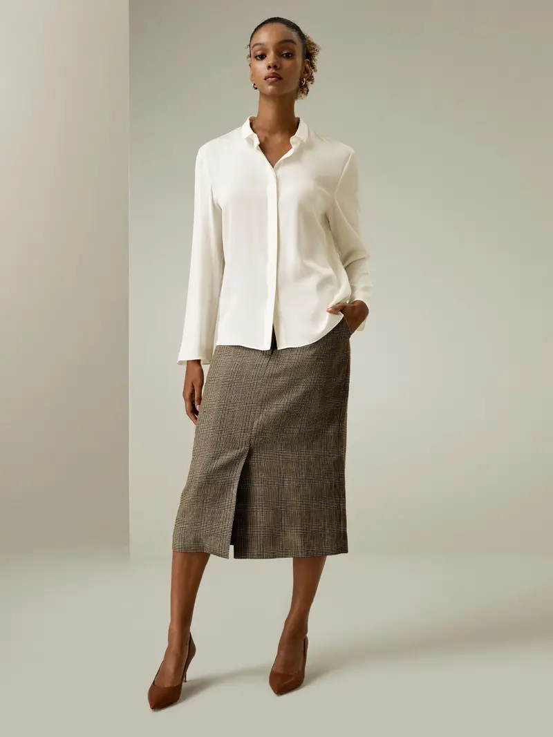 Camicia In Seta Chiusura Con Bottoni Nascosti Sul Davanti.Double Joe Double Joe Consegna Veloce Semplice Ma Raffinato Bianco Naturale